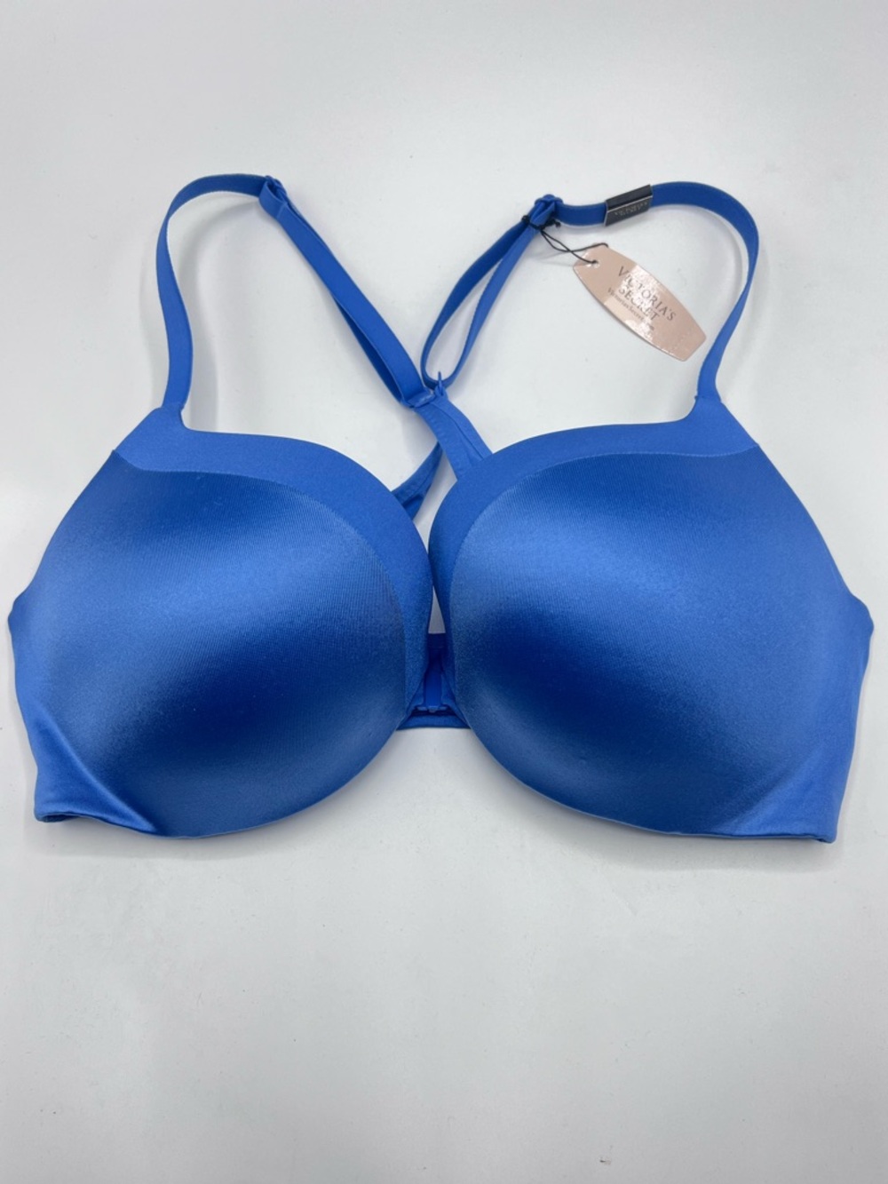 Victoria’s Secret Satin Blue Racerback Padded Front Closure Bra 34C NWT